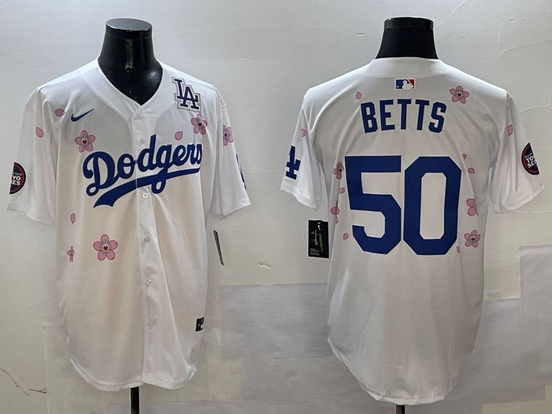 Men Los Angeles Dodgers #50 Betts White Sakura Edition 2025 Nike MLB Jersey style 4